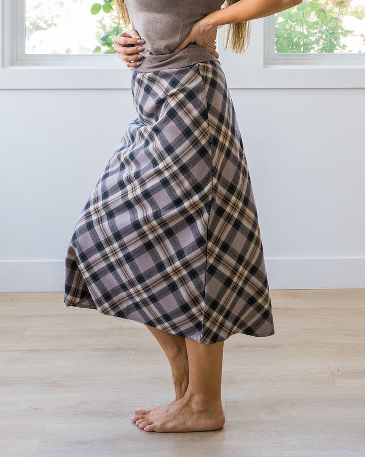 NEW! Jade Plaid A-Line Skirt - Greige Be Cool