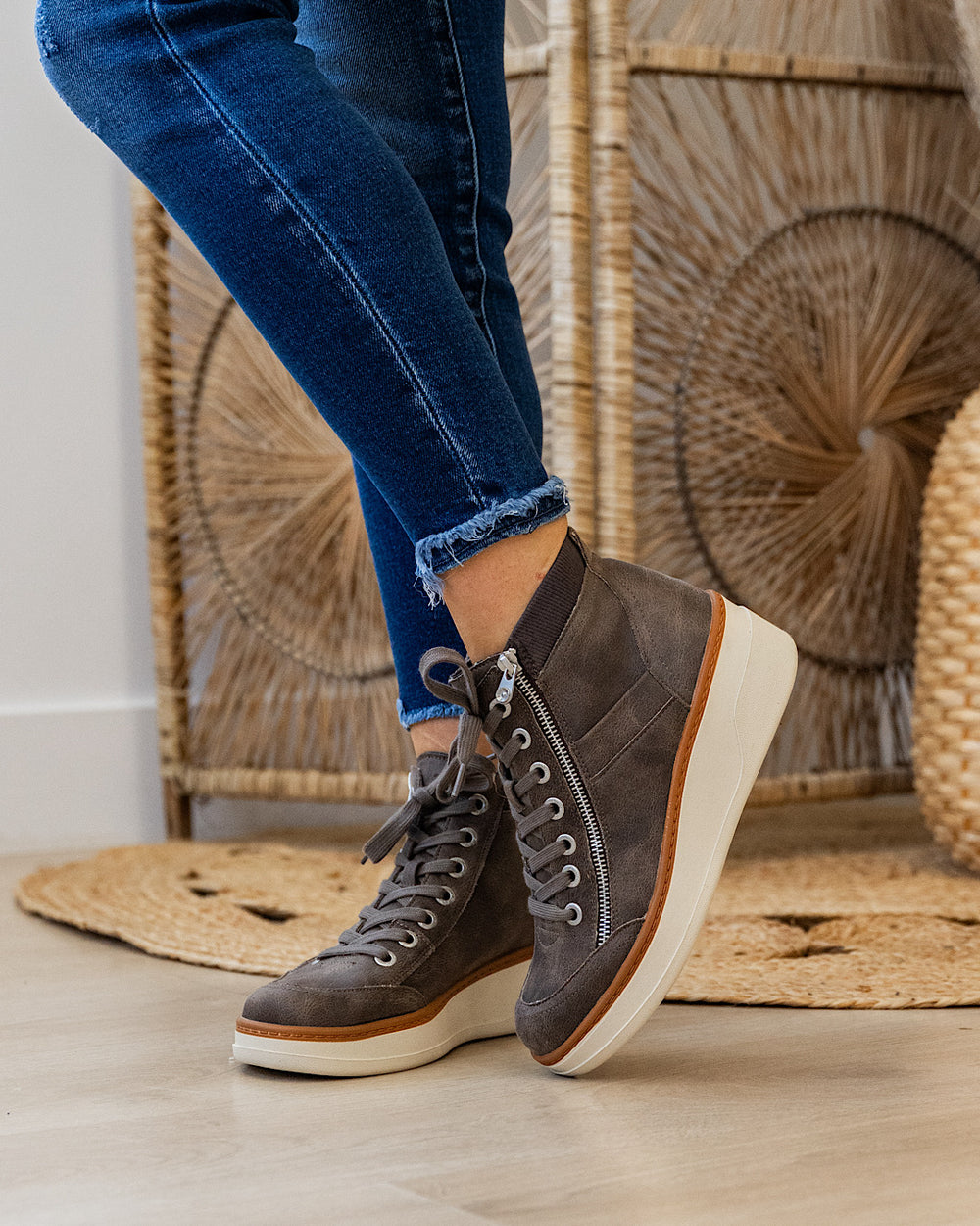 NEW! Blowfish Camden High Top Wedge Sneakers Boots - Gray Blowfish