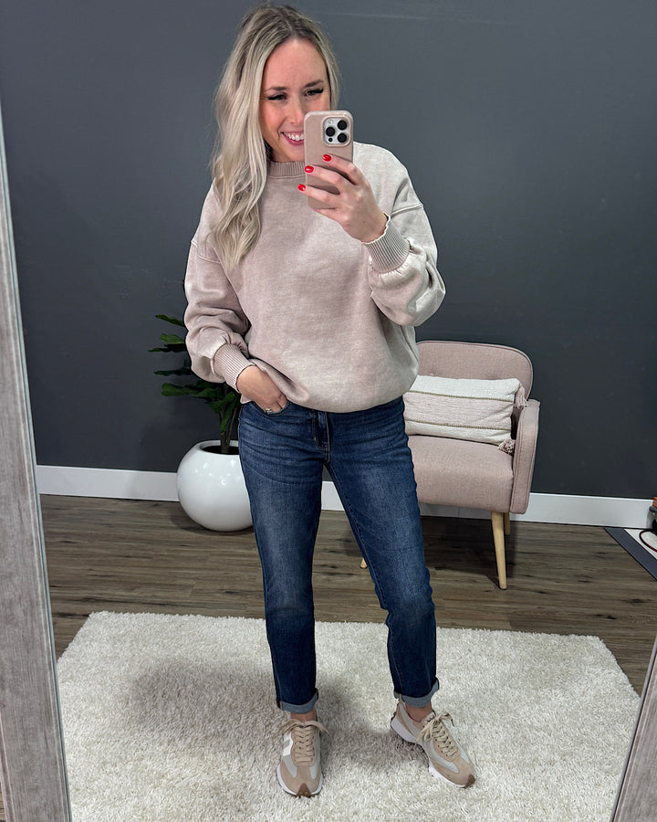 Boyfriend Crewneck Sweatshirt - Ash Mocha Zenana