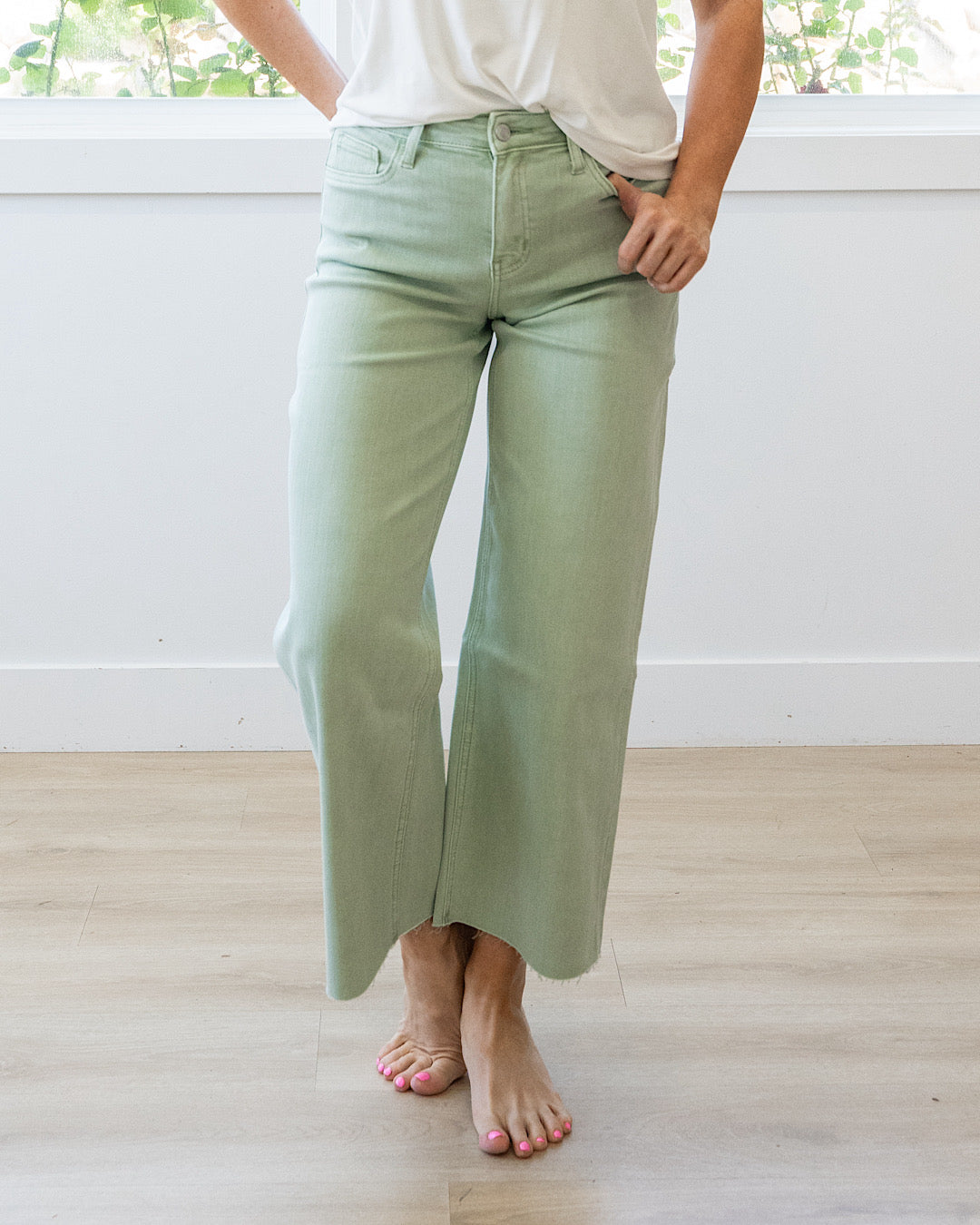 NEW! Vervet Skye Wide Leg Non Distressed Crop Jeans - Mint