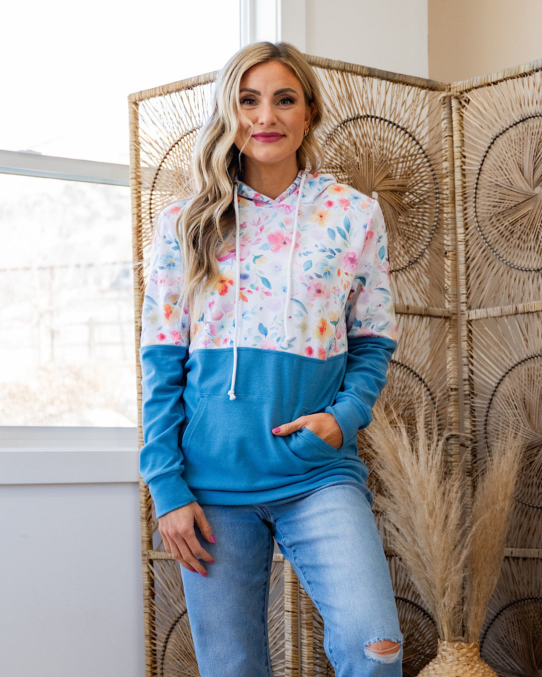 NEW! Hailey Pullover Color Block Hoodie - Watercolor Floral Michelle Mae