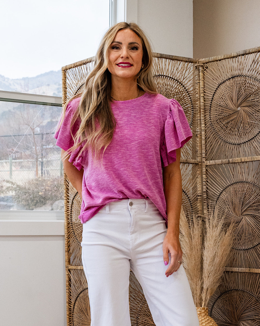 NEW! Abigail Ribbed Ruffle Sleeve Top - Magenta Sew In Love