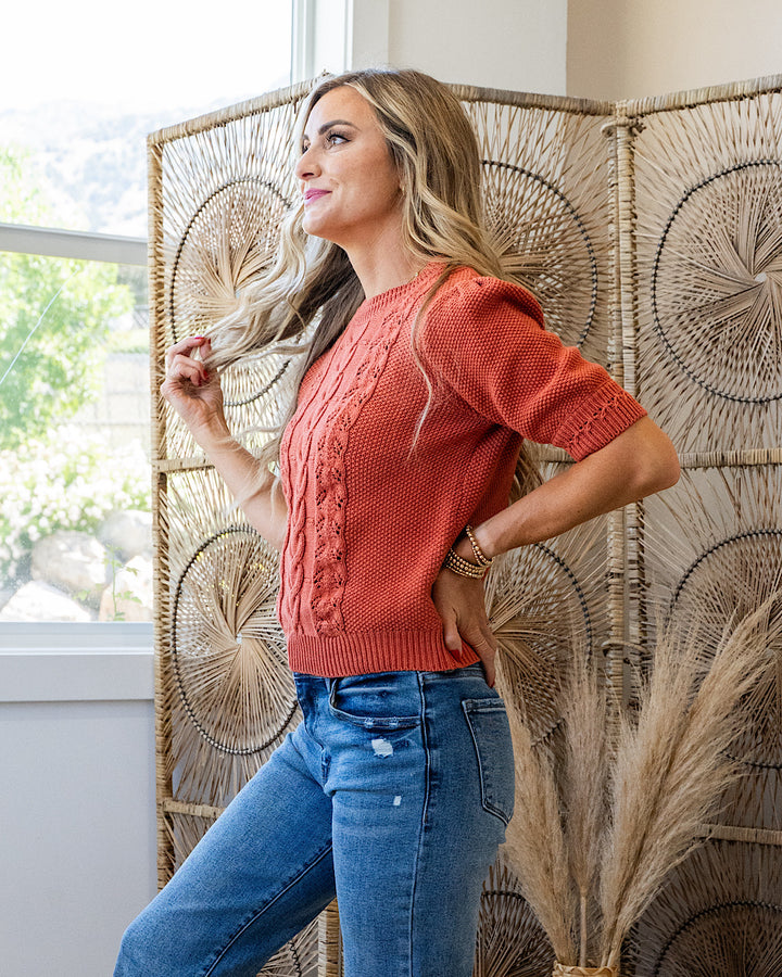NEW! Ashlynn Chunky Cable Knit Short Sleeve Sweater - Poppy Be Cool