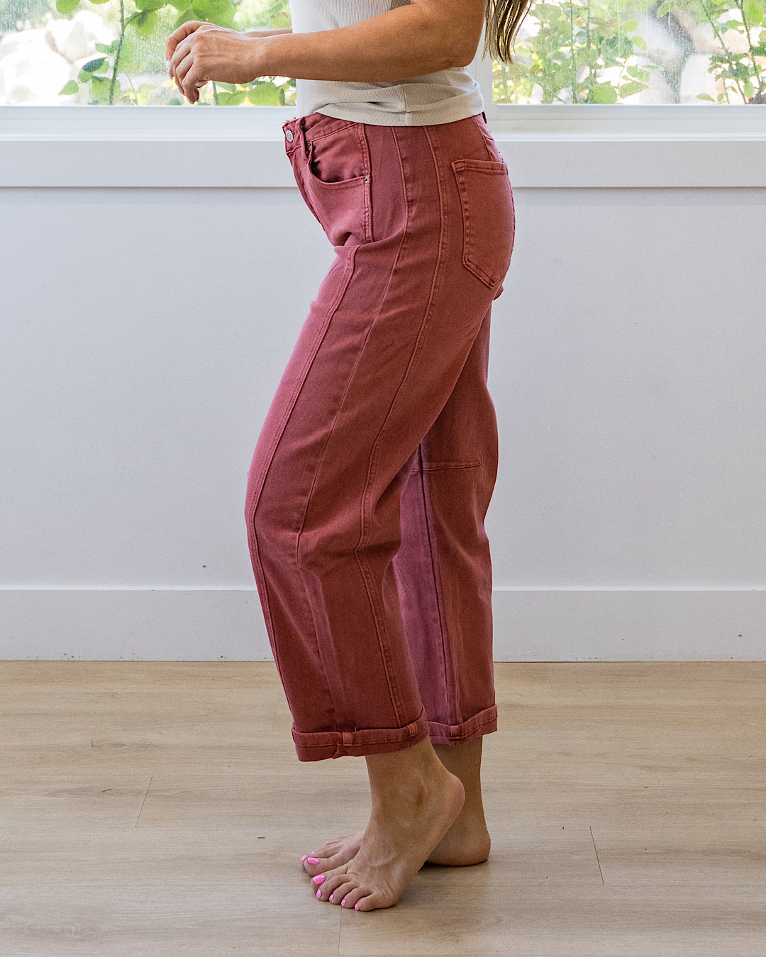 NEW! Alexandra Non Distressed Barrel Jeans - Cabernet