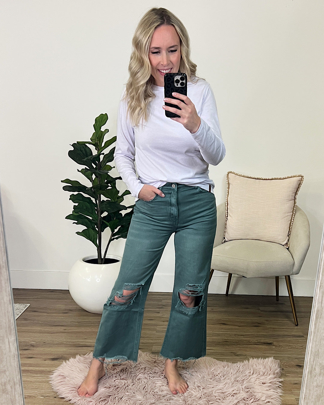 Vervet Mallard Green 90's Crop Flare Jeans FINAL SALE  Vervet   