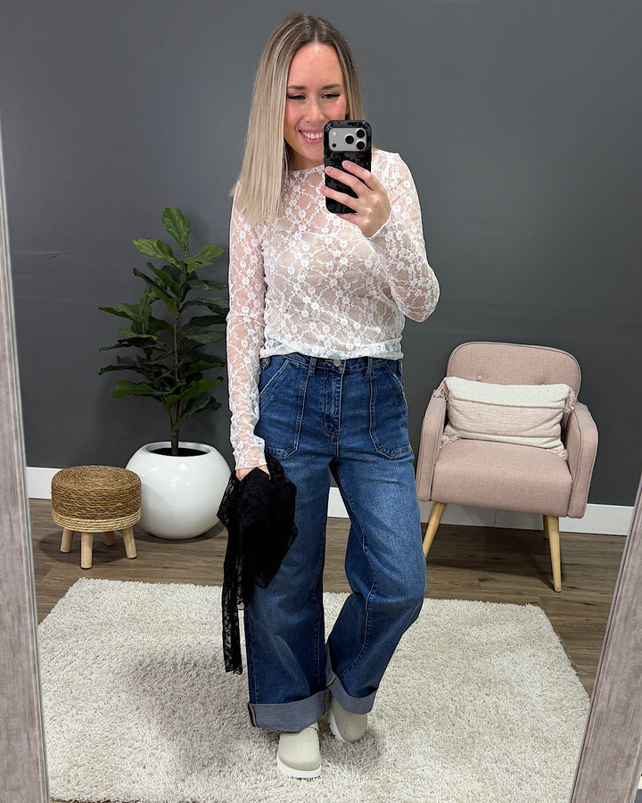 NEW! Cloud Nine Long Sleeve Floral Lace Top - Black