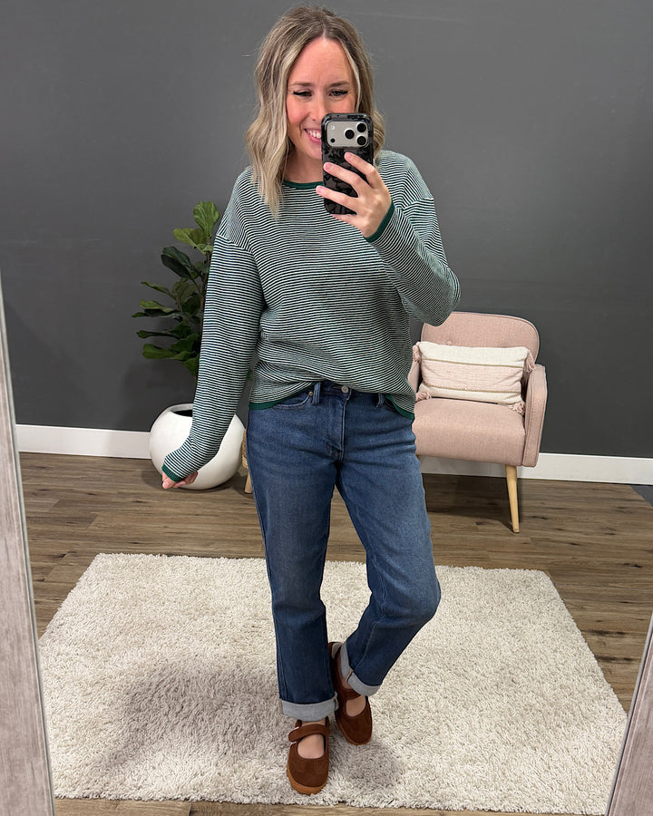 NEW! Evelyn Striped Sweater - Forest