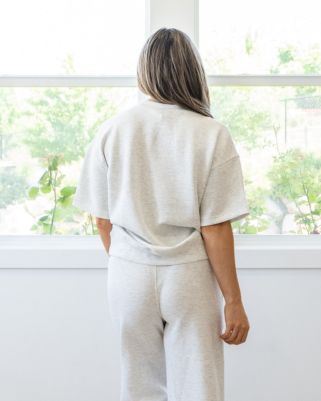 NEW! Macey Scuba Fabric Top - Light Heather Gray