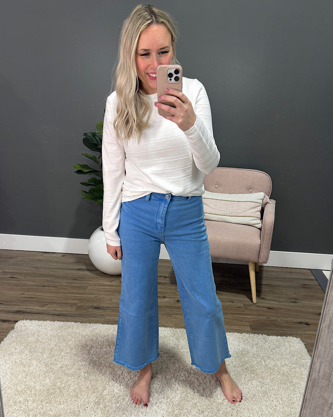 NEW! Mae Wide Leg Cropped Jeans - Ocean Blue Zenana