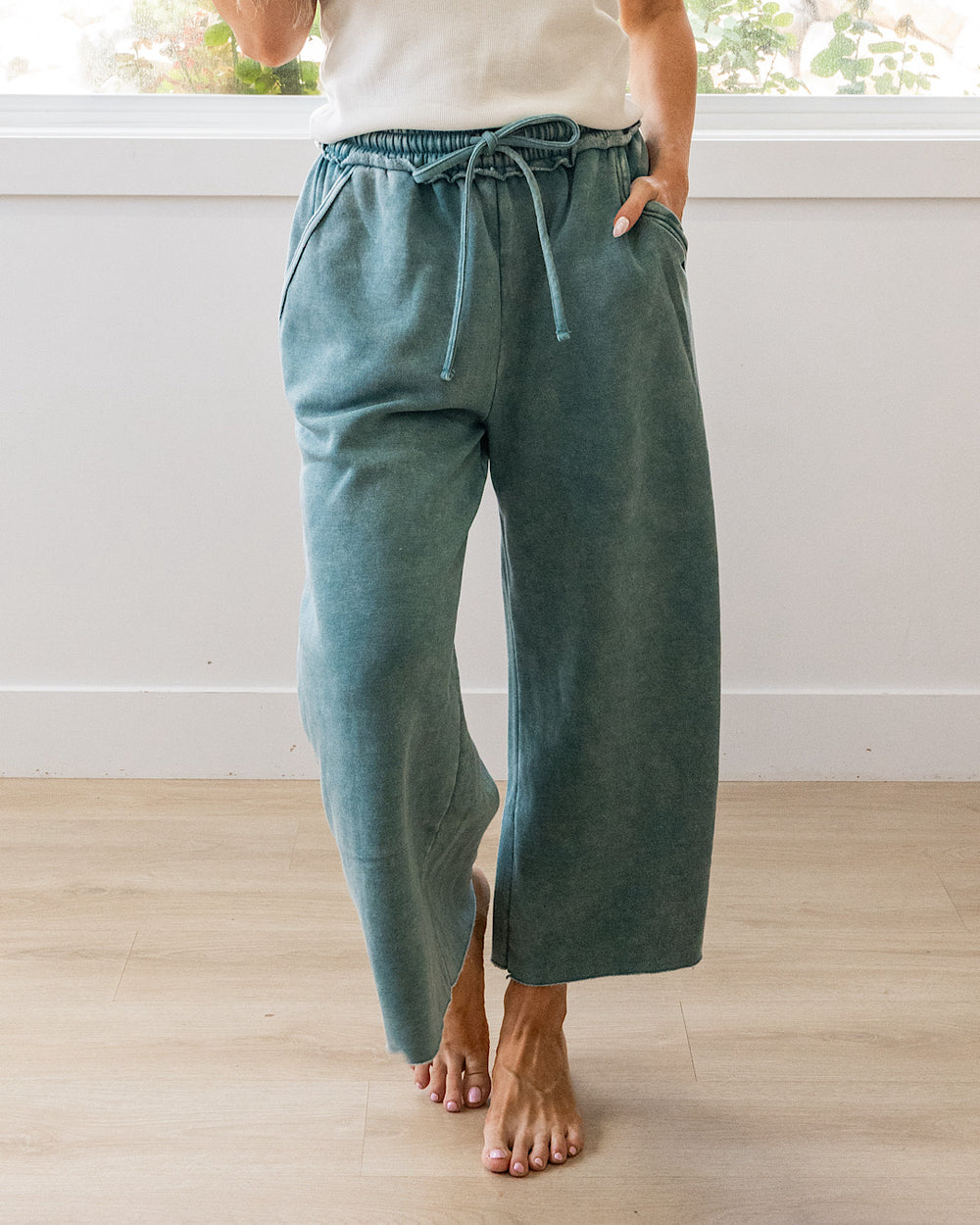 NEW! Cropped Wide Leg Comfy Pants - Teal Zenana