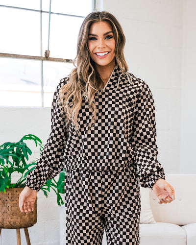 You Got Me Checkered Half Zip Hoodie  Ces Femme   