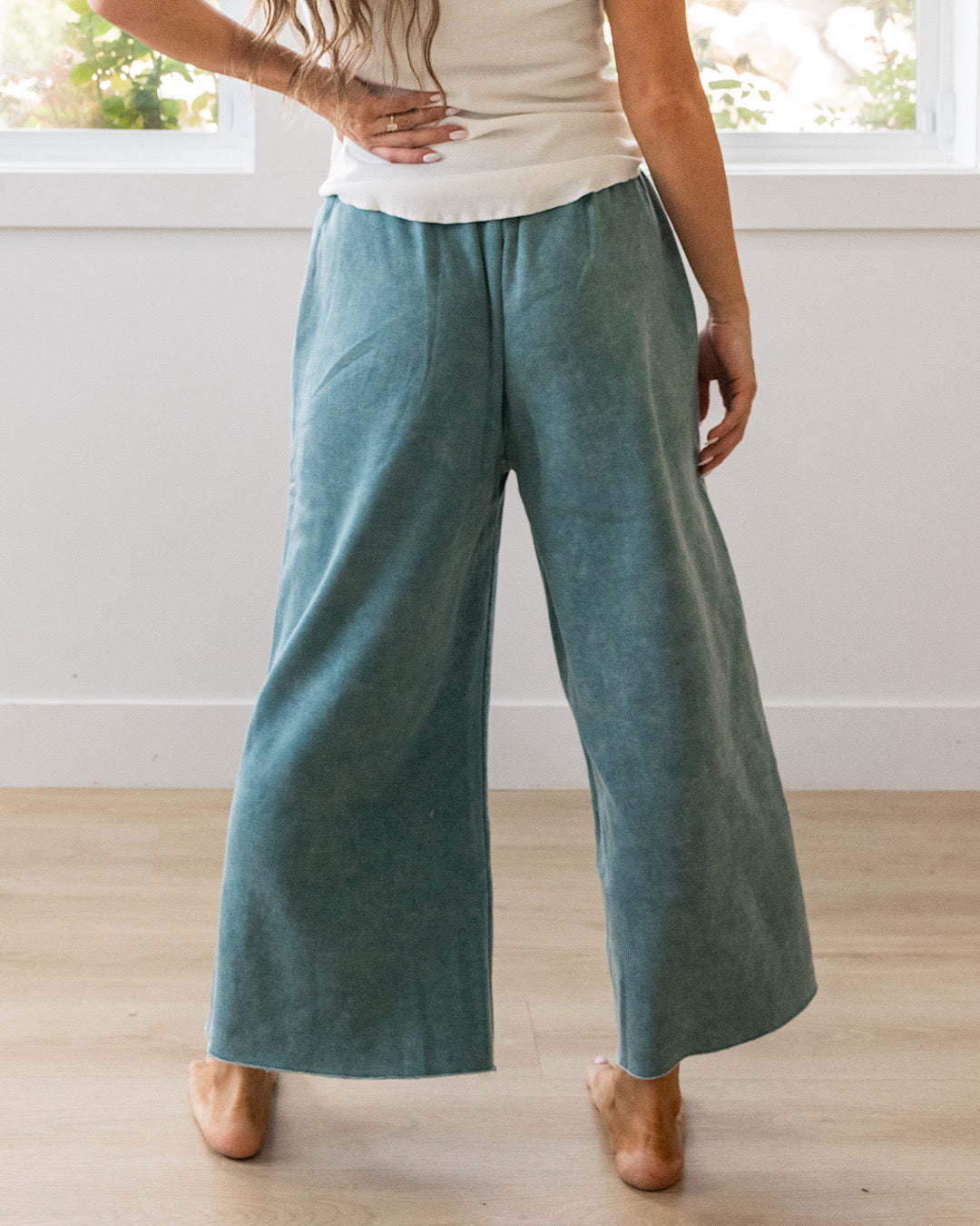 NEW! Cropped Wide Leg Comfy Pants - Teal Zenana