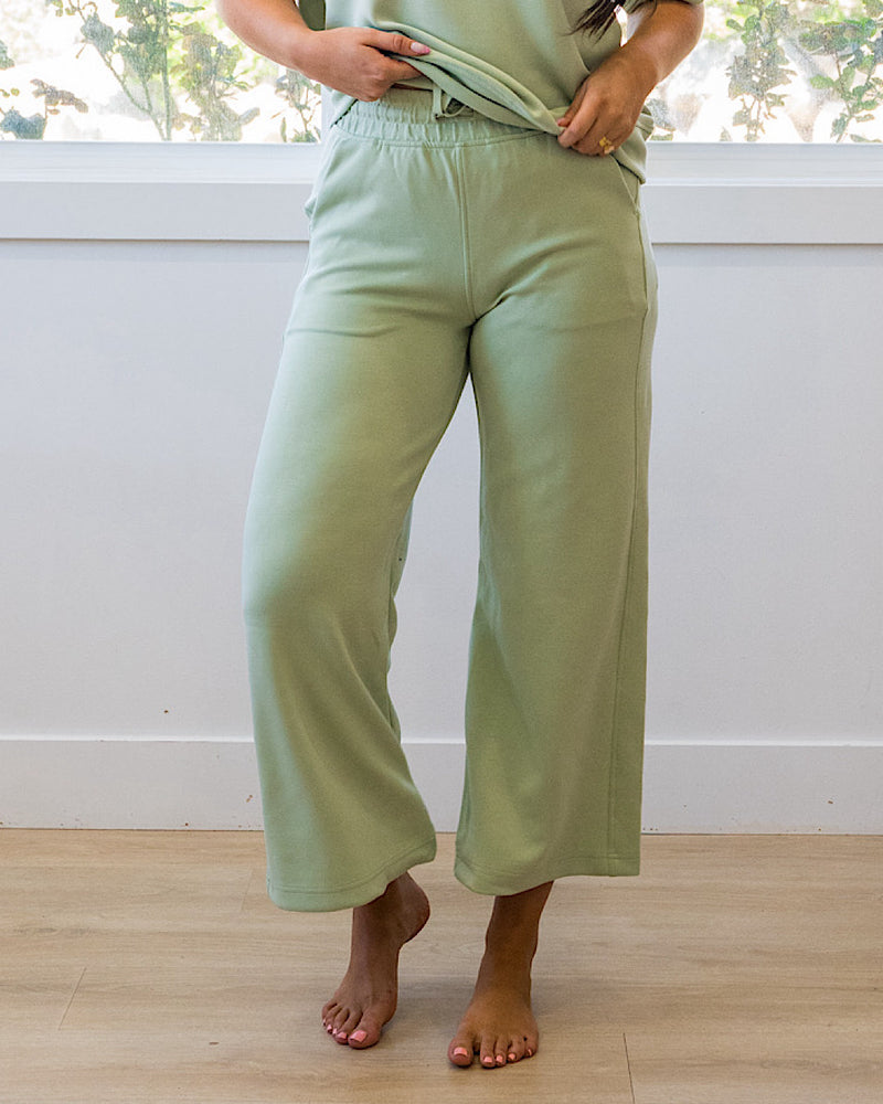 NEW! Kendall Scuba Fabric Wide Leg Pants - Pistachio Cream