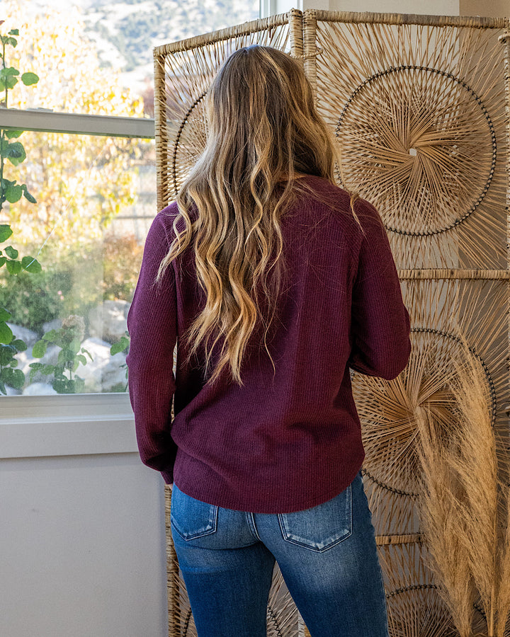NEW! Julia Waffle Brushed Knit Top - Dark Cherry Hyfve