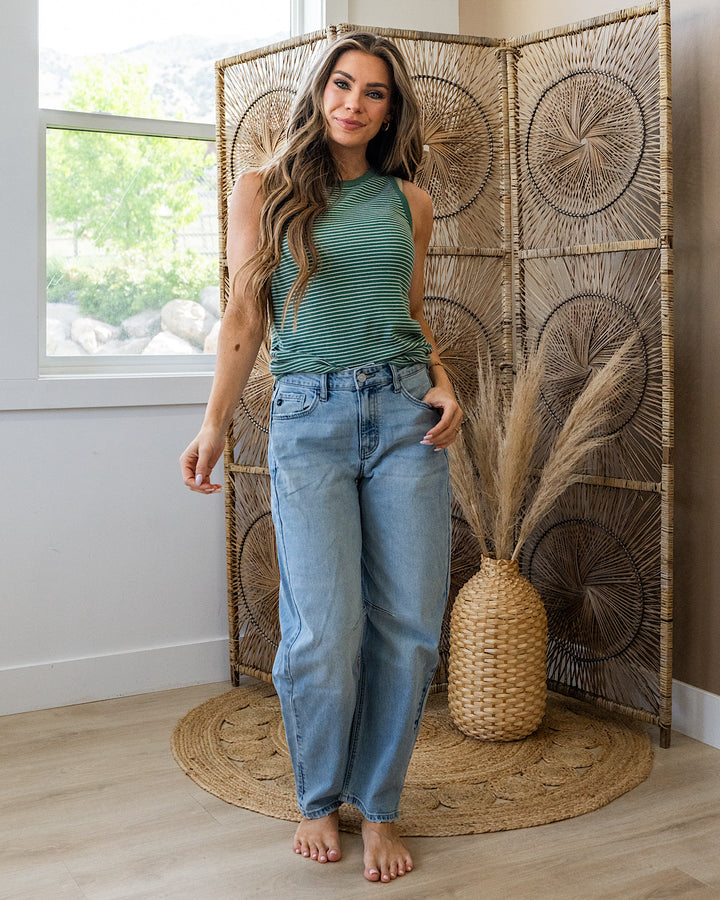 Paige Striped Knit Tank Top - Green Staccato