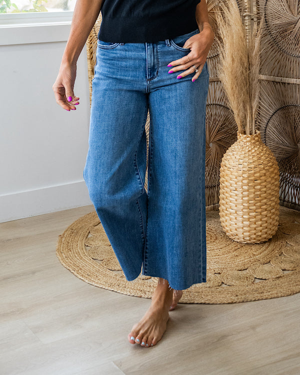 Judy Blue There For You Fray Hem Cropped Wide Leg Jeans Judy Blue