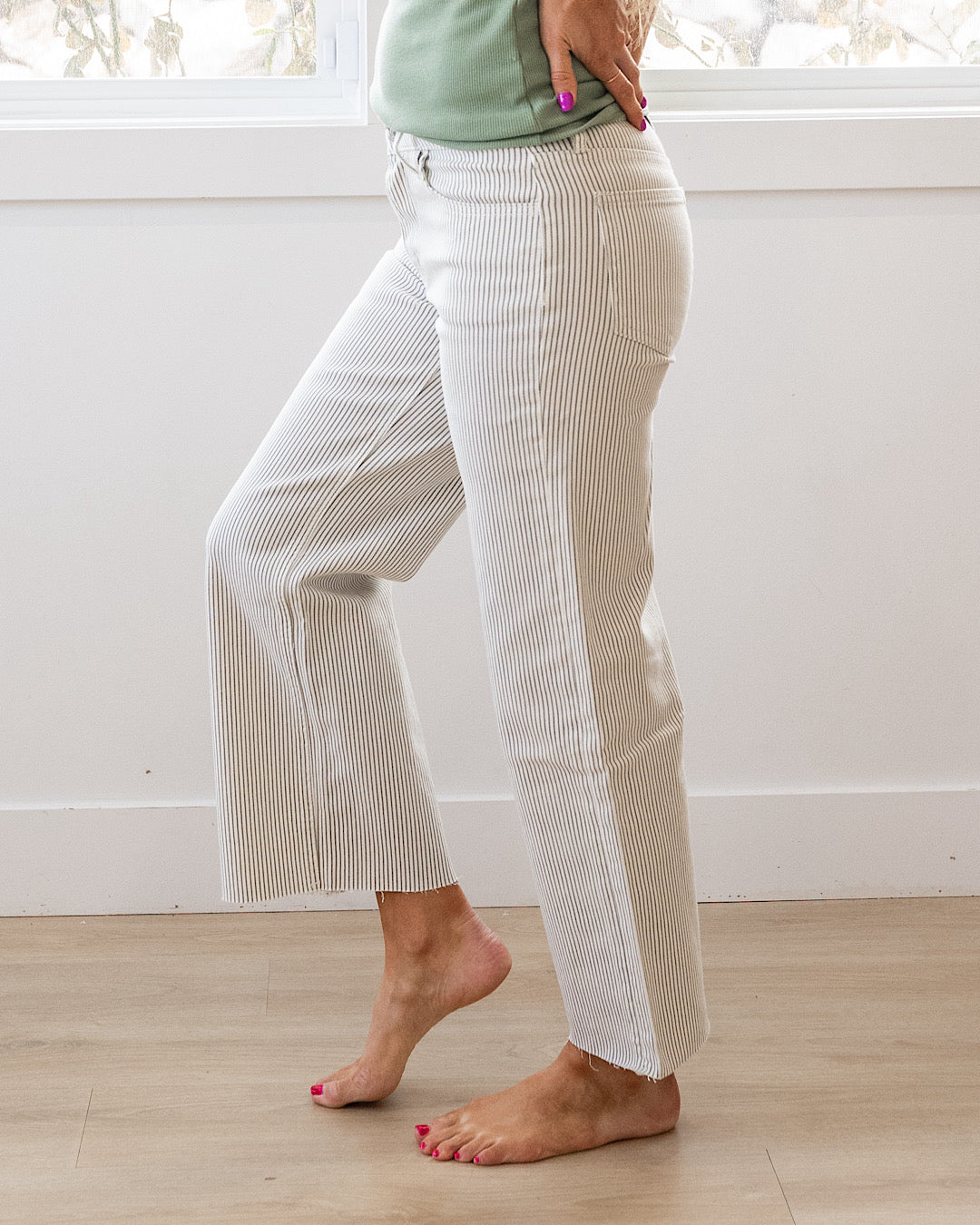 Vervet Andi Striped Cropped Wide Leg Jeans Vervet