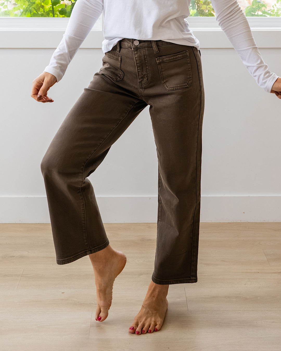 NEW! KanCan Carmine Slim Wide Leg Crop Jeans - Brown