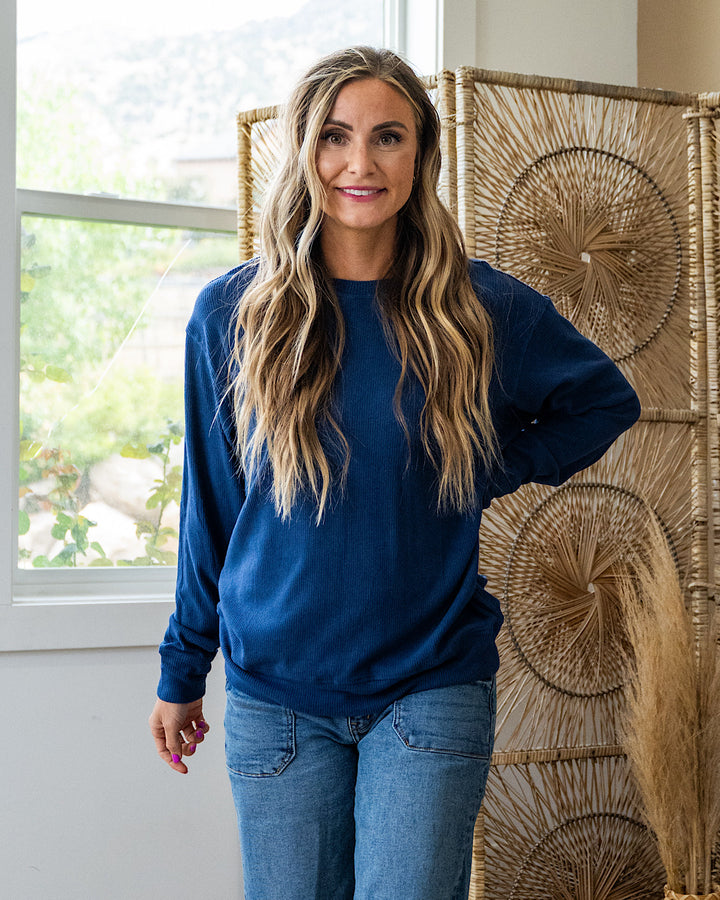 NEW! Mia Ribbed Crewneck Top - Navy