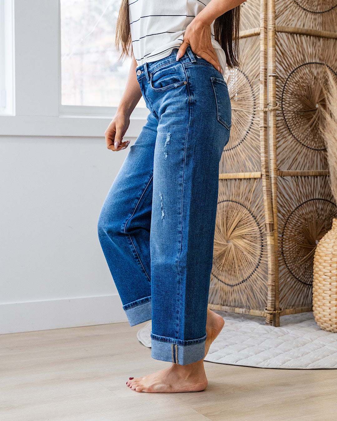 KanCan Jennifer Rolled Cuff Wide Leg Jeans KanCan