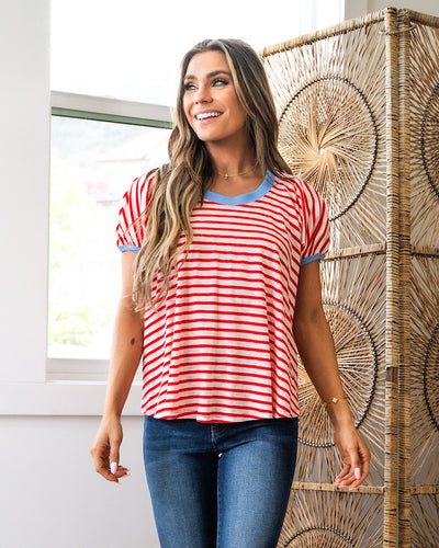 Dawn Striped Swing Top - Red FINAL SALE  Ces Femme   