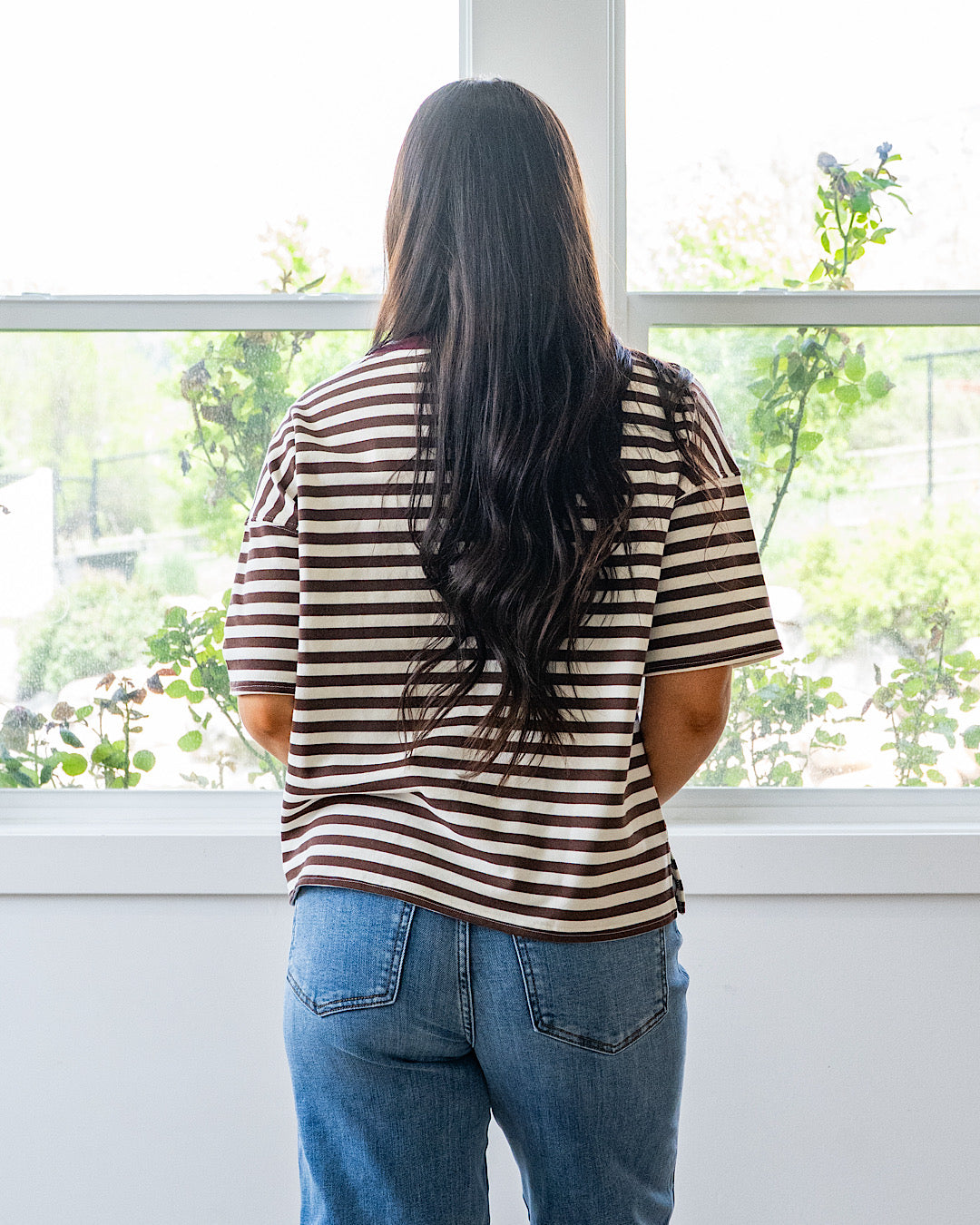 NEW! Hazel Contrast Striped Top - Dark Brown & Burgundy