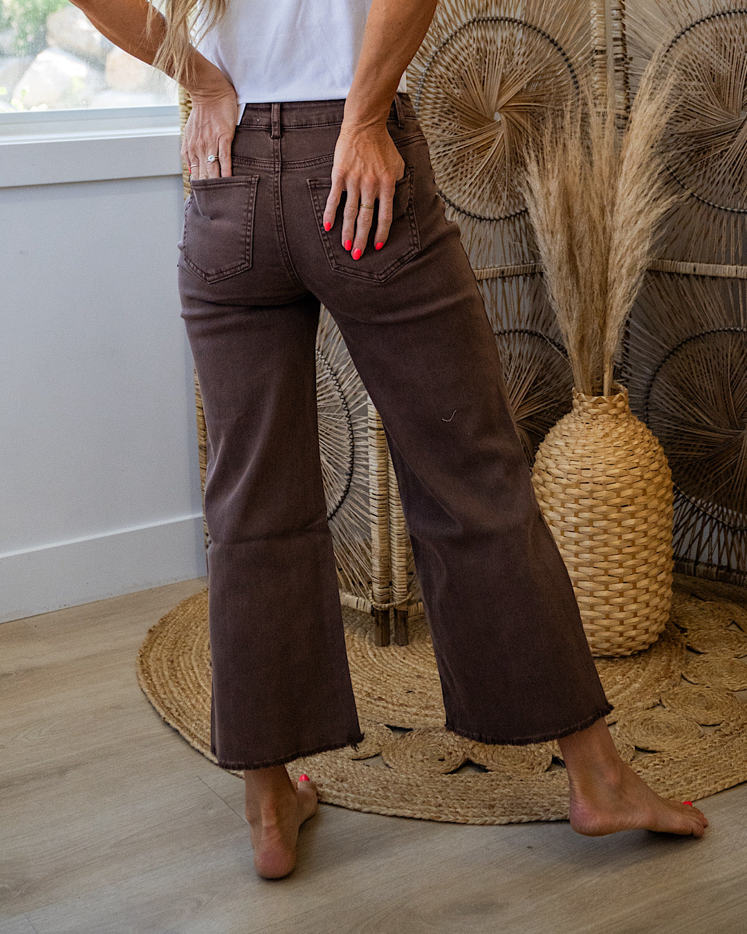 NEW! Mae Wide Leg Cropped Jeans - Mahogany