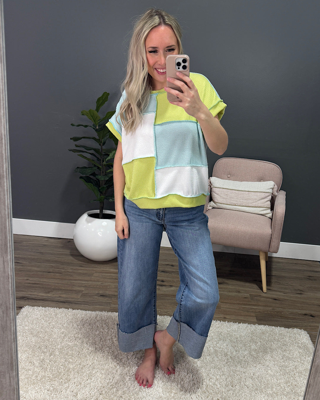 Darci Corded Color Block Top - Mint, Lime & White Lovely Melody