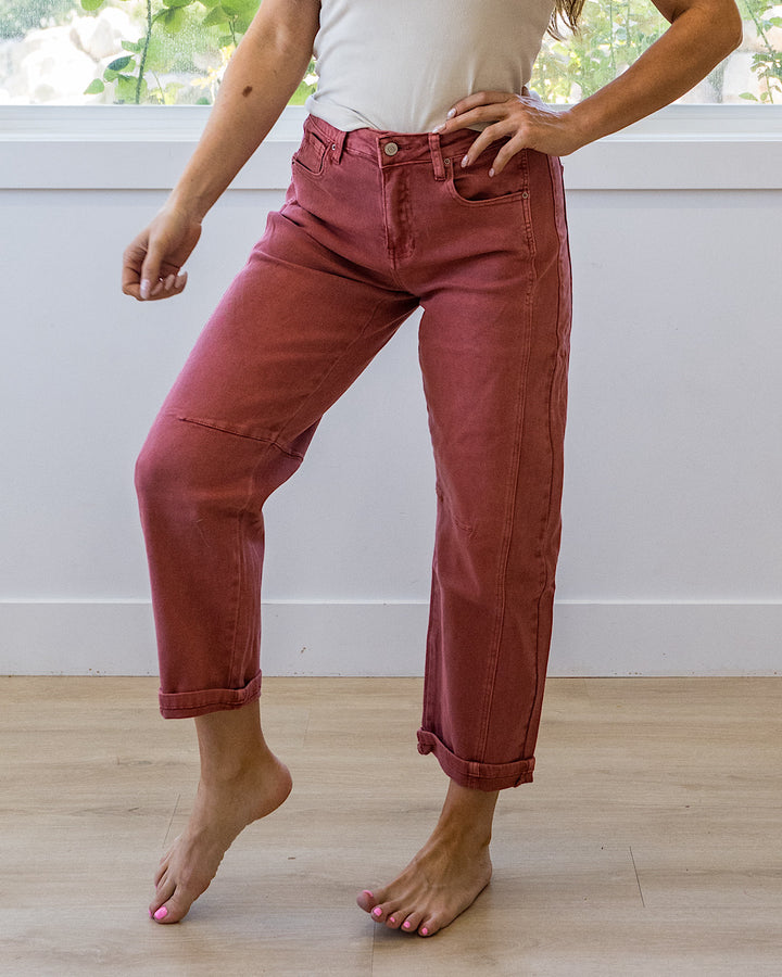 NEW! Alexandra Non Distressed Barrel Jeans - Cabernet