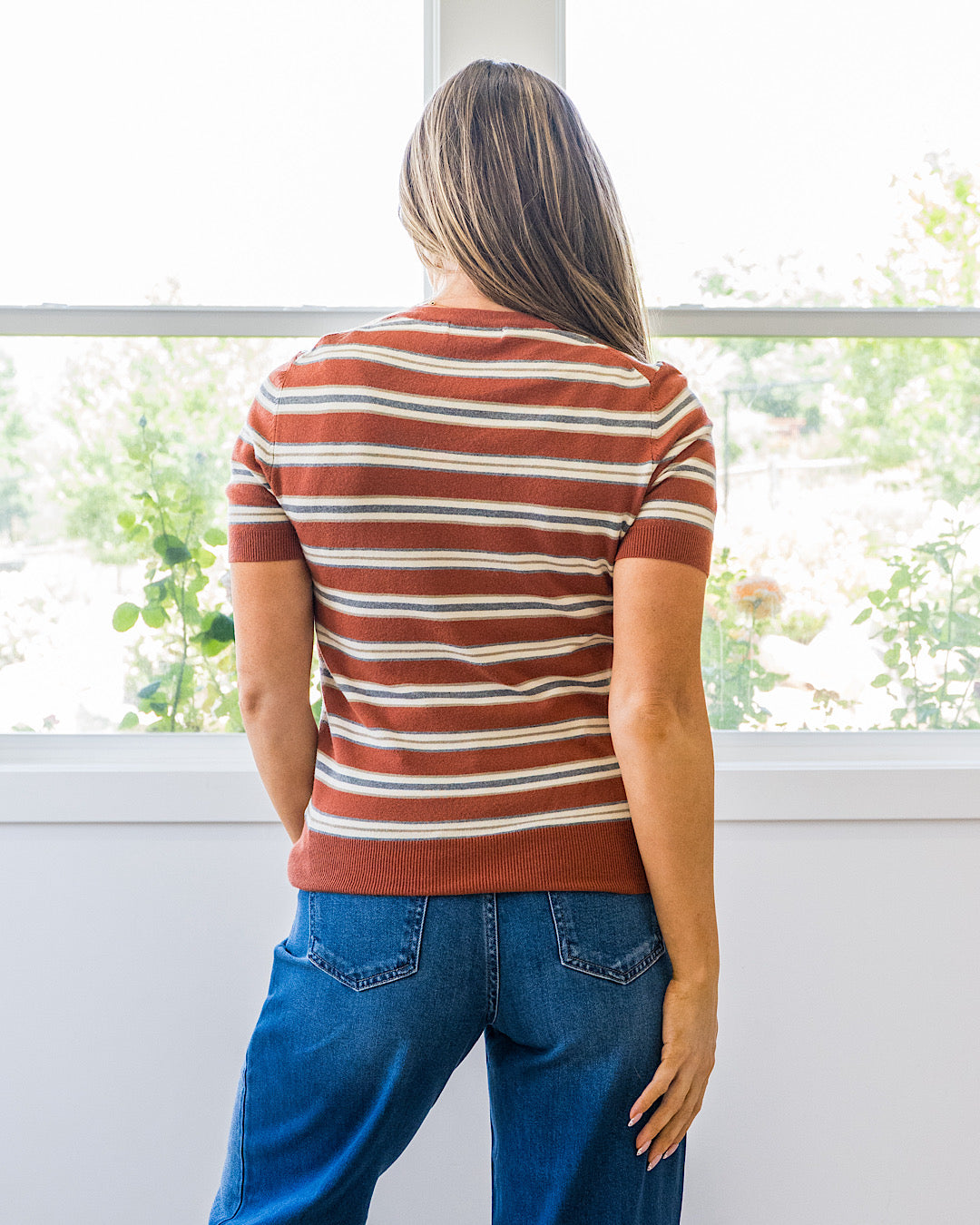 NEW! Iris Striped Short Sleeve Top  - Terracotta