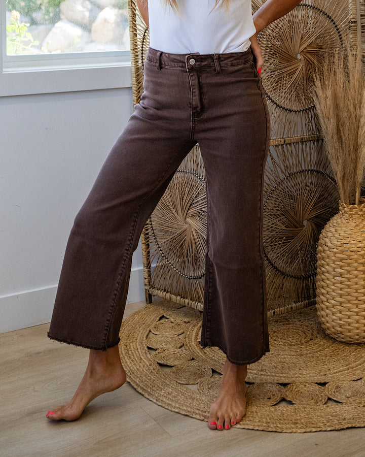 NEW! Mae Wide Leg Cropped Jeans - Mahogany