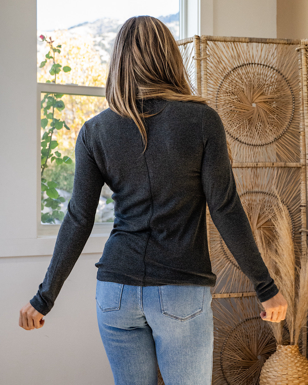 NEW! Georgia Henley Long Sleeve Top - Charcoal Michelle Mae