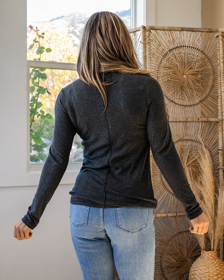 NEW! Georgia Henley Long Sleeve Top - Charcoal Michelle Mae