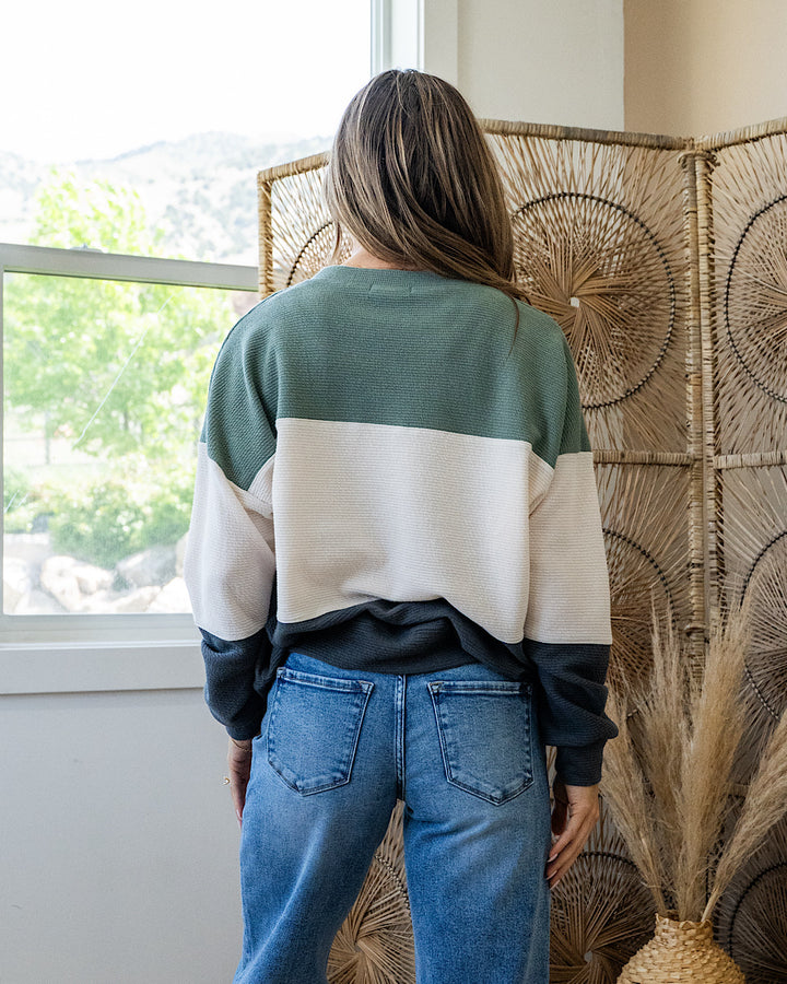 NEW! Penny Cloud Knit Color Block - Sage, Cream & Charcoal Tres Bien