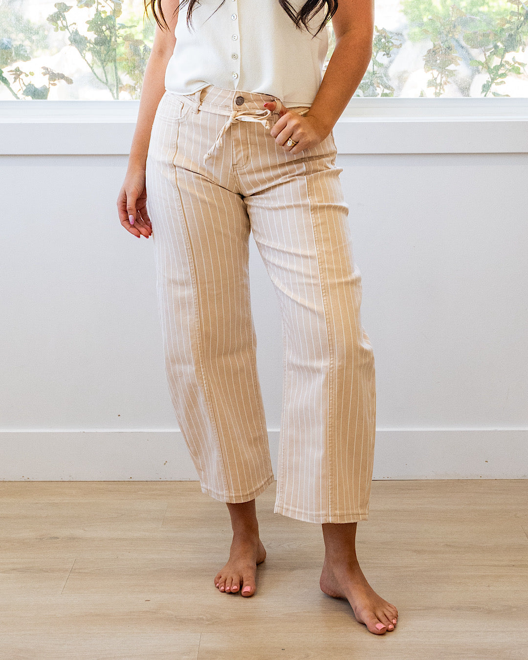 NEW! Lovervet Della Striped Barrel Jeans - Sand