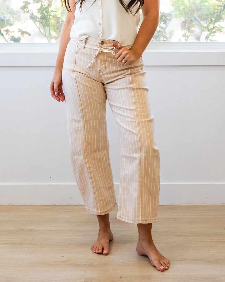 NEW! Lovervet Della Striped Barrel Jeans - Sand