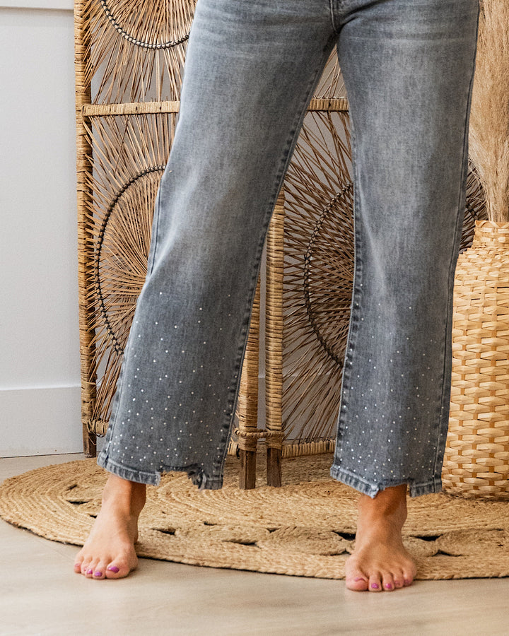 NEW! KanCan Bejeweled Straight Jeans - Gray KanCan