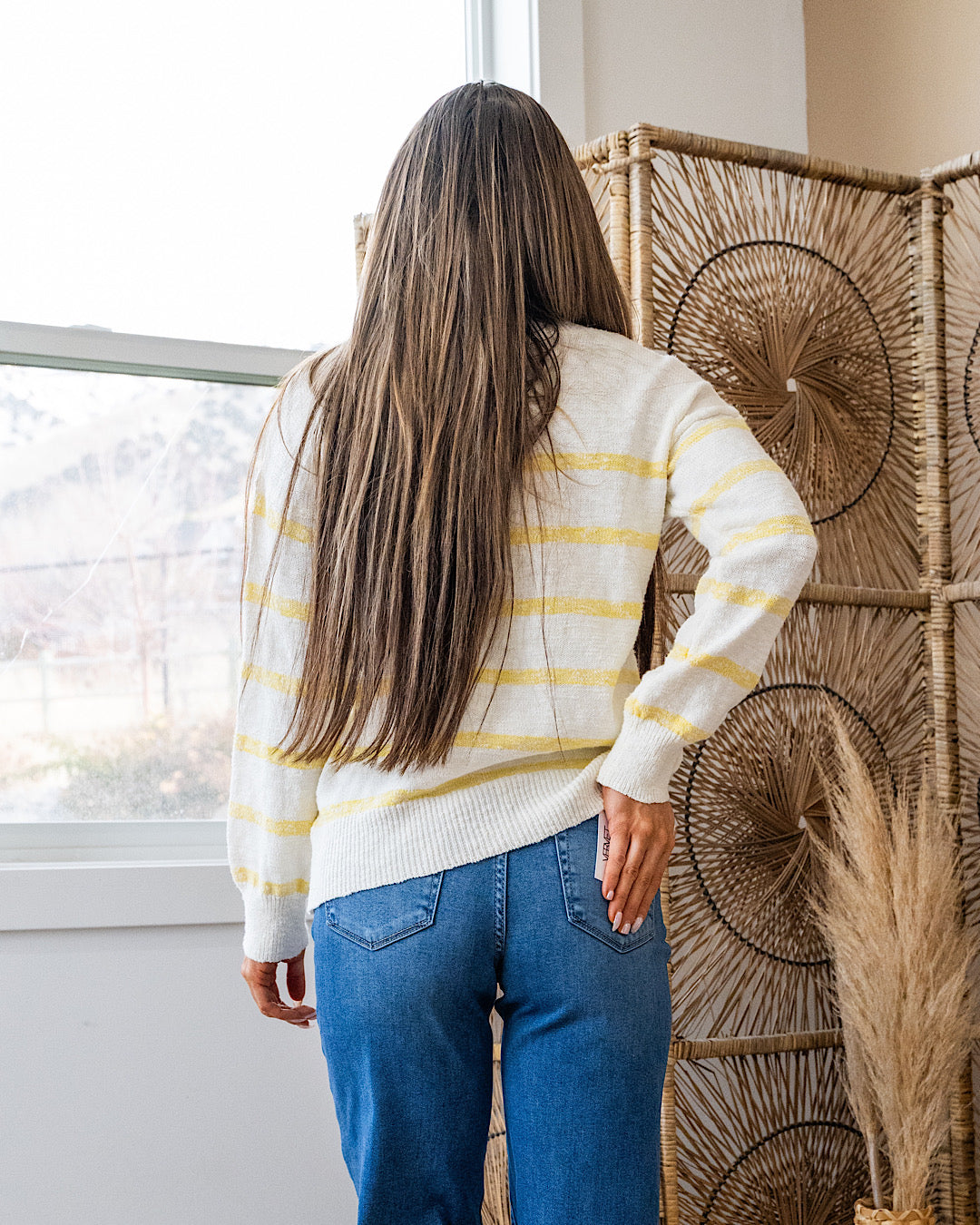 Brielle Striped Textured Sweater - Lemon Be Cool