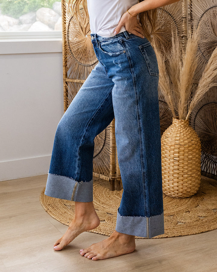 NEW! KanCan Addison Rolled Hem Wide Leg Jeans KanCan