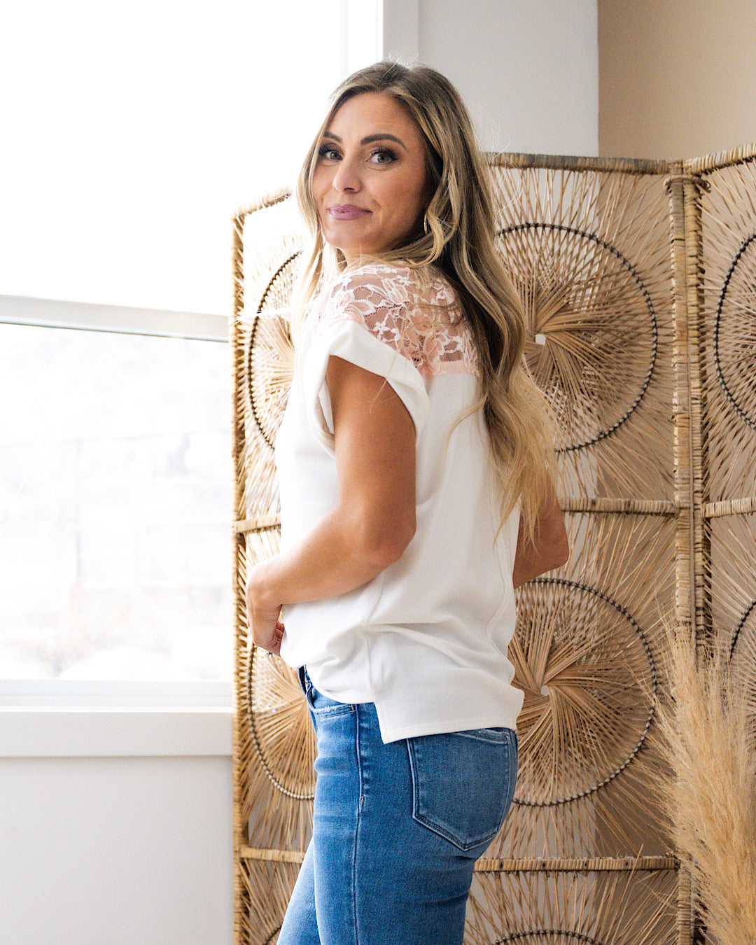 NEW! Kaye Ivory and Peach Lace Top  7th Ray   