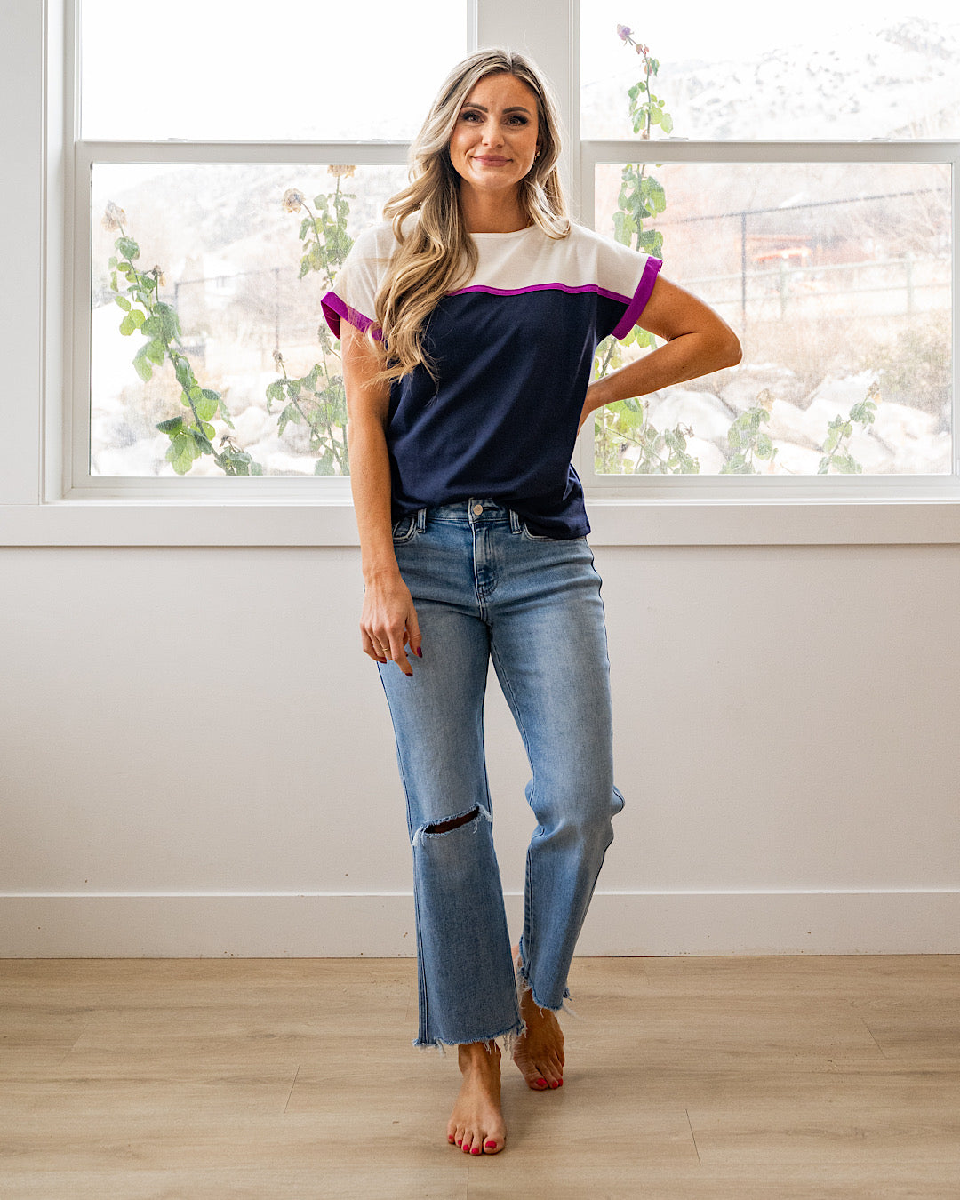 NEW! Marissa Color Block Top - Navy