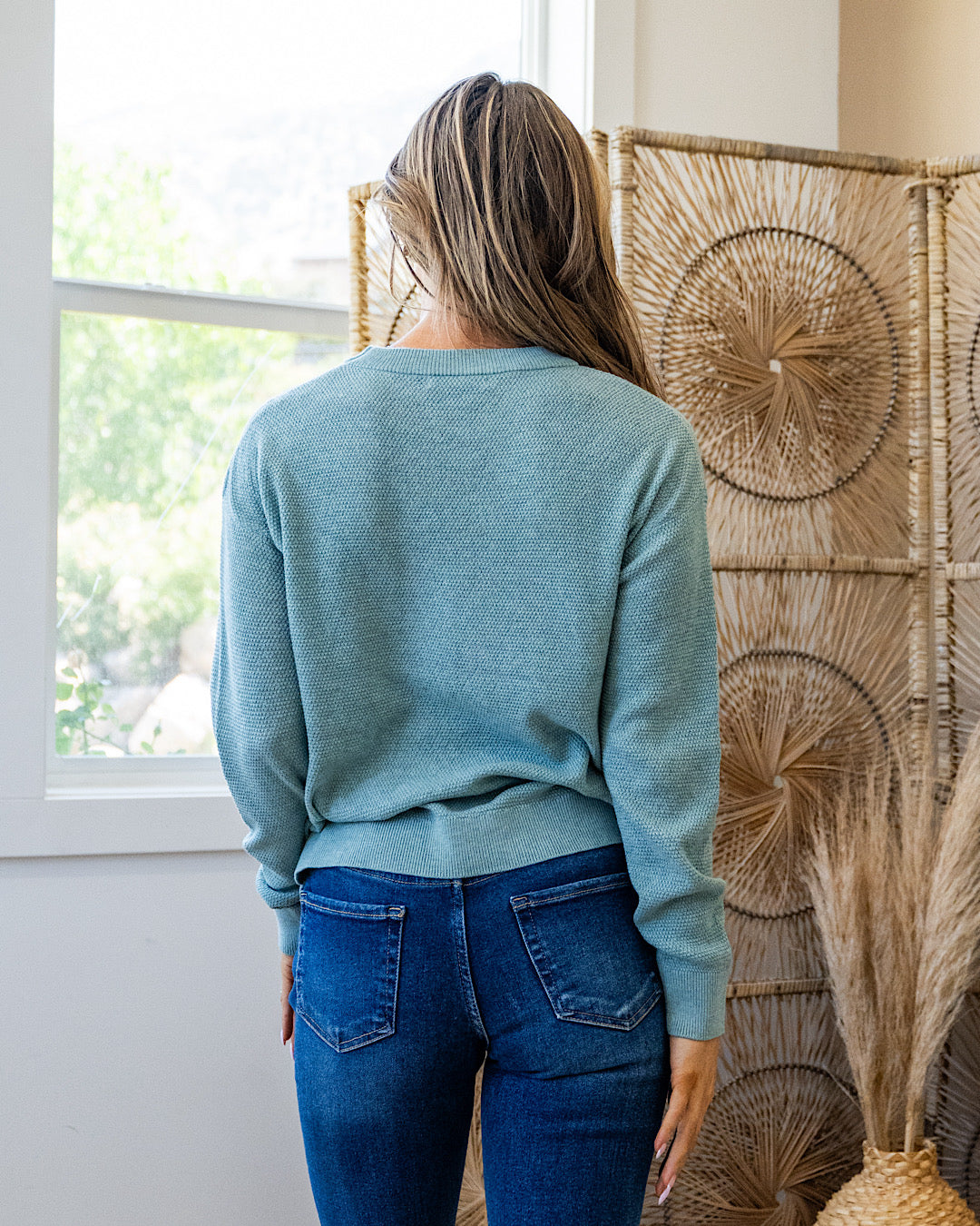 NEW! Mary Waffle Knit Sweater - Light Blue