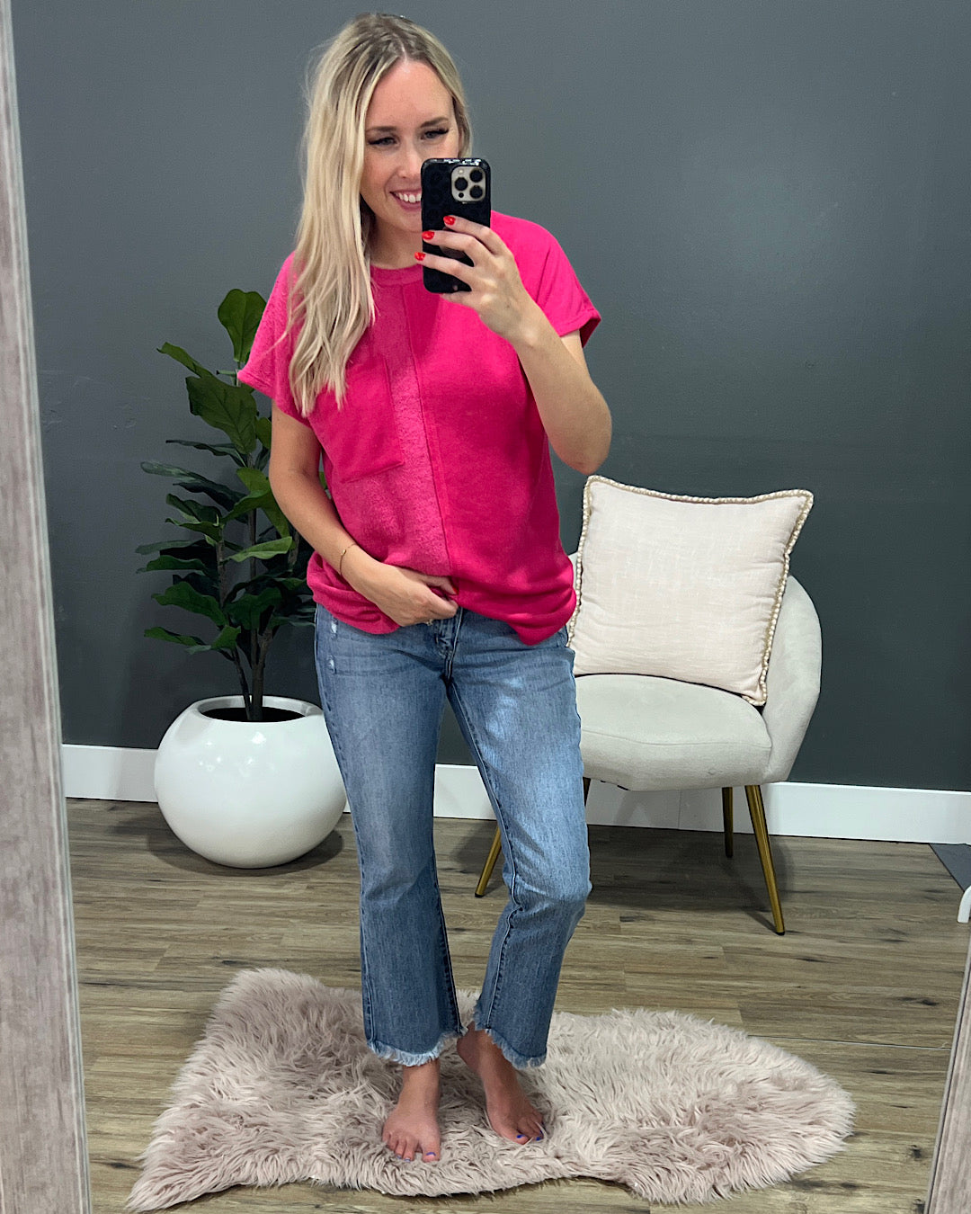 Clarissa Textured Pocket Top - Fuchsia  Heimish   