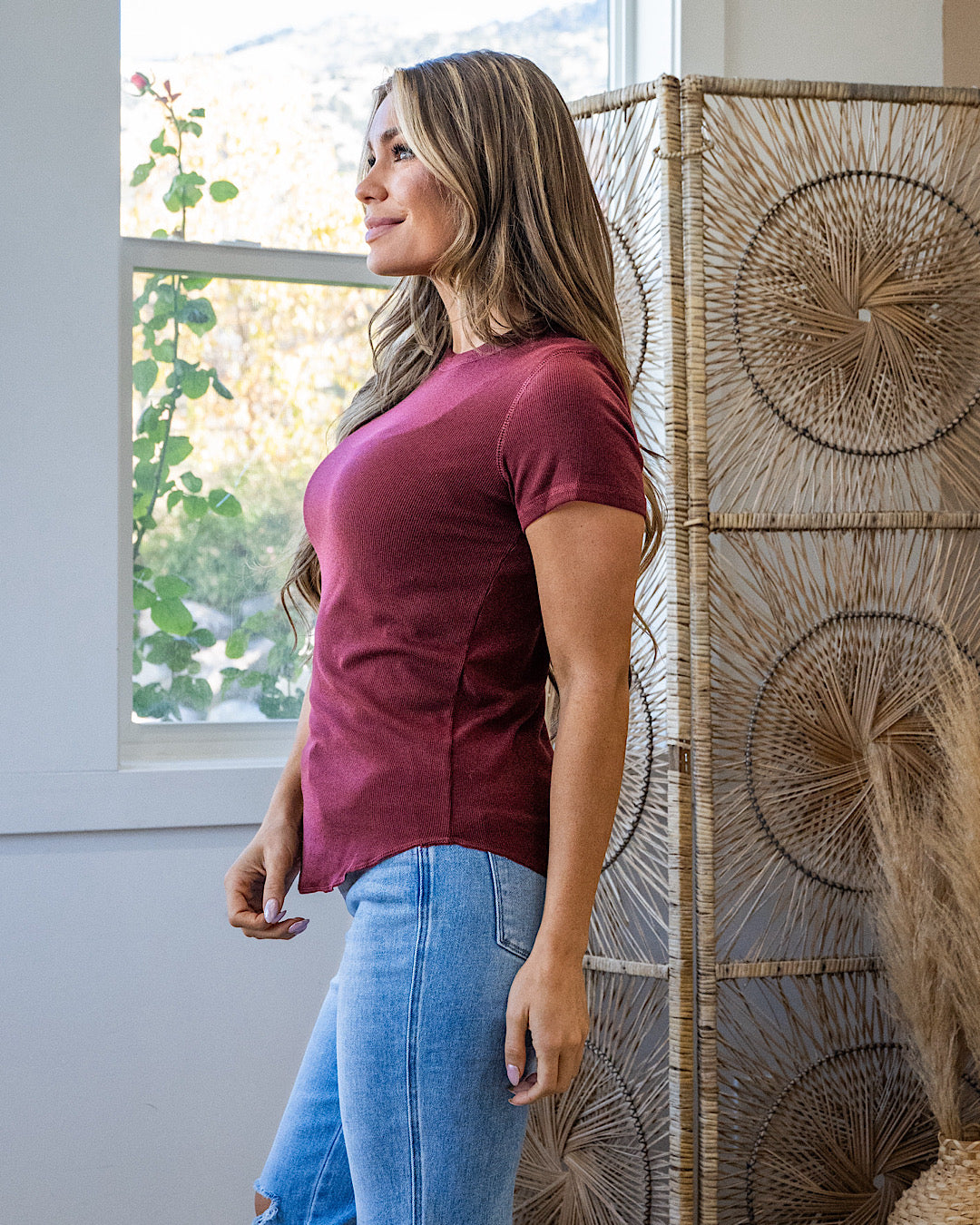 Brenley Ribbed Knit Top - Burgundy