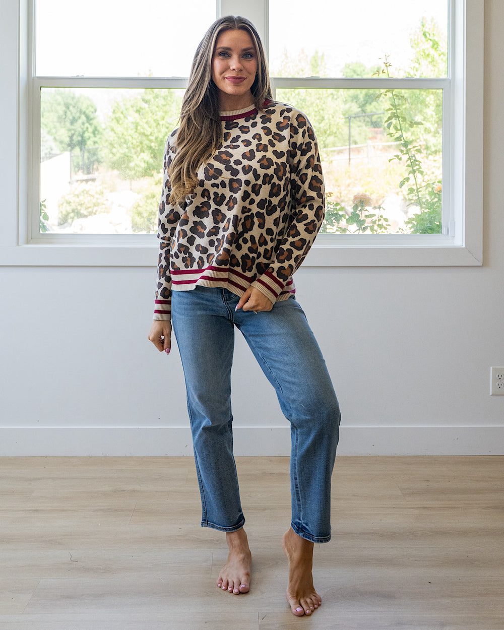 NEW! Caroline Leopard Print Sweater - Burgundy Staccato