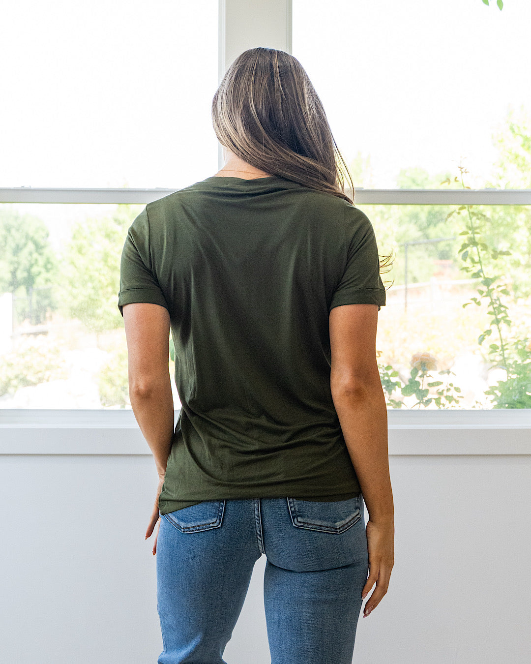 NEW! Sophie V Neck Top - Dark Olive Michelle Mae