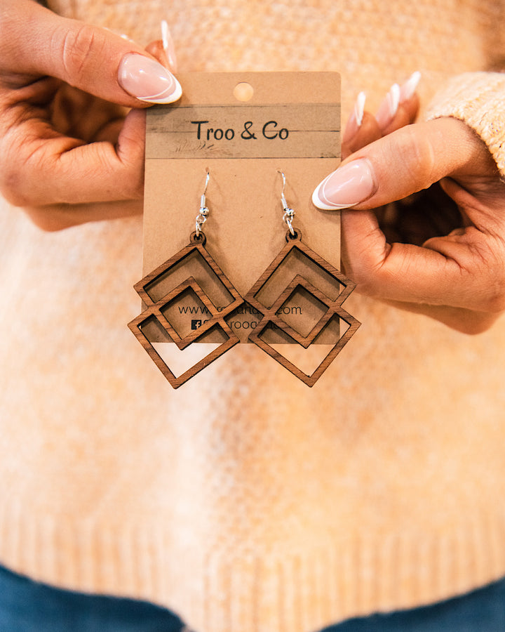 NEW! Wood Diamond Drop Earrings Troo & Co