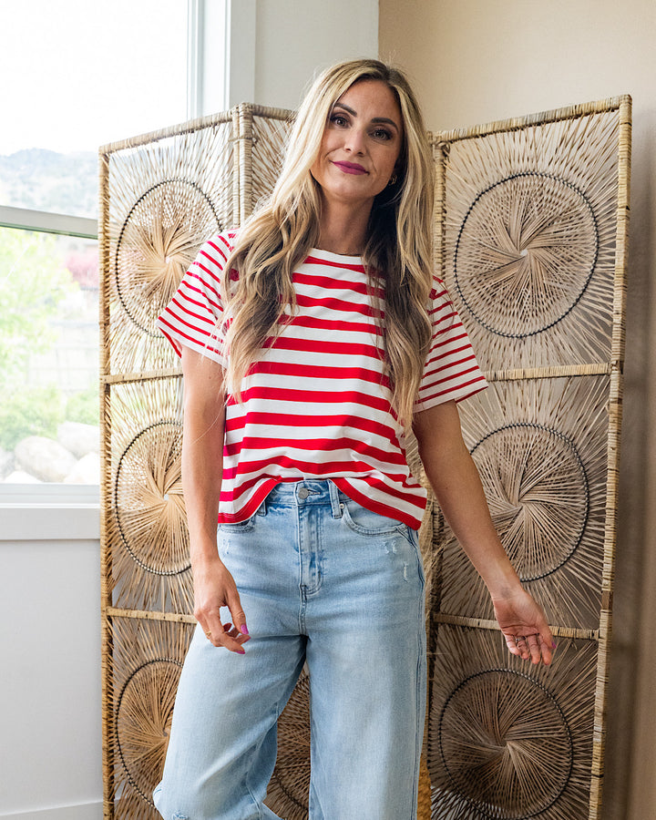 Carmen Striped Top - Cherry Wishlist