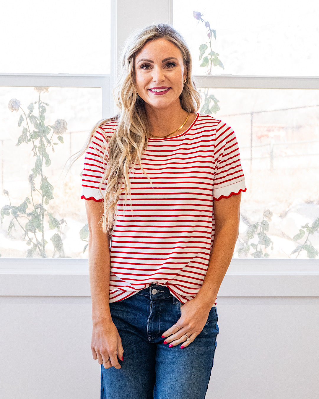 NEW! Best Time Striped Top - Ivory & Red Staccato
