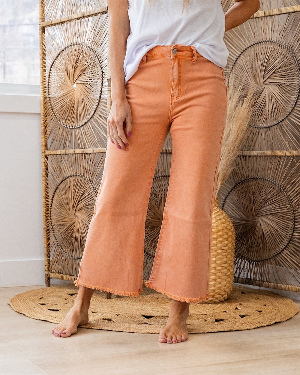 Mae Wide Leg Cropped Jeans - Orange Zenana
